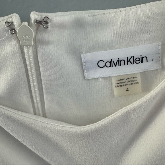Calvin Klein Cream White 3/4 Ruffle Sleeve Dress Size 4 - Picture 4 of 4